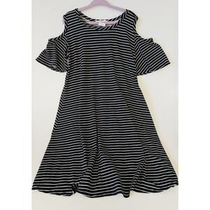 btween Dress Cold Shoulder Black White Stripes Size 8